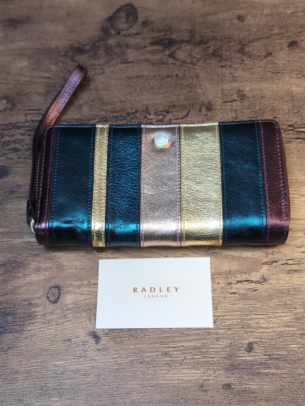 New Radley London Striped Metallic Leather Wristlet Wallet - Multicolor